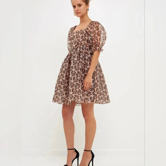 🐆HOST PICK🐆Endless Rose Organza Animal Fluffy Sleeves Baby Doll Dress size S - Picture 1 of 9